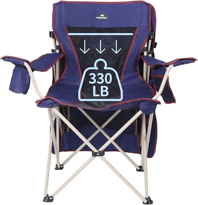 Camping Chair with Canopy - Beach Chair with Shade for Outdoor Use, Adjustable Sunshade, Cup Holder, Side Pockets - Heavy Duty Folding Chair with Canopy Supports 330 lbs (Navy)
