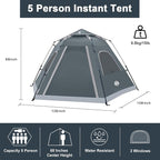 ADSMART Instant Tents for Camping 2/3/4/5 Person Tent Waterproof Easy Setup Sets Up Backpacking Tents with Carry Bag for Outdoor Hiking