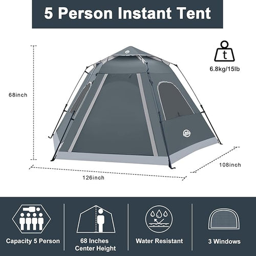 ADSMART Instant Tents for Camping 2/3/4/5 Person Tent Waterproof Easy Setup Sets Up Backpacking Tents with Carry Bag for Outdoor Hiking