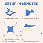 WEKAPO Beach Tent Sun Shelter - Easy Setup Beach Canopy with 4 Sturdy Poles, Large Sandbags and Shovel, 7'8'' Tall, Windproof Sun Shade for Backyard and Camping, UPF 50+ Protection