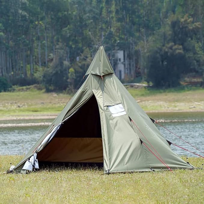 GeRRiT Pyramid Tent Indian Shelter Anti-Rainstorm Outdoor Camping Tent Yurt Tent with Stove Hole Family Teepee Tent