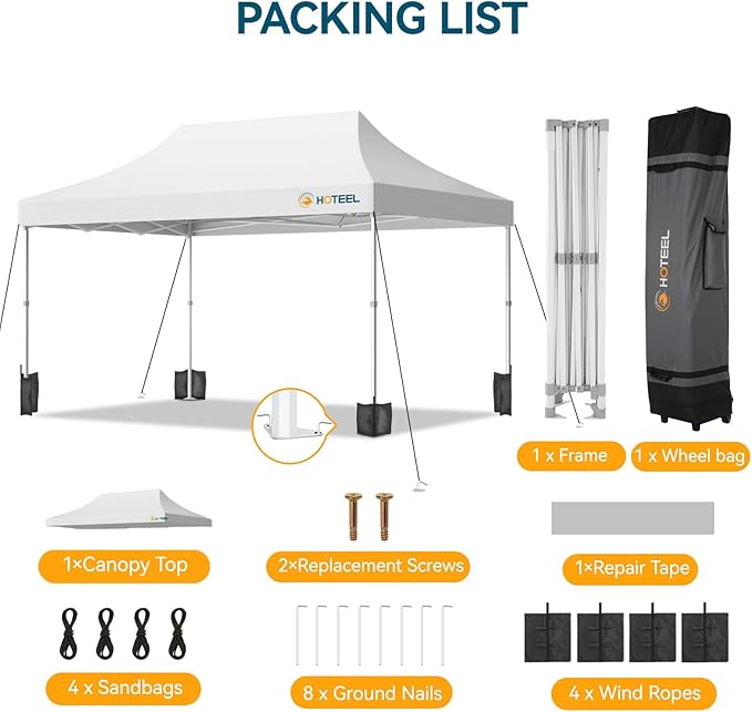 Hoteel 10x15 Pop Up Canopy Tent Heavy Duty Without Sidewalls, Waterproof Party Tent, Easy Set-up Commercial Instant Tents with Roller Bag & Sandbags, Hexagonal Leg (1-Year Warranty)
