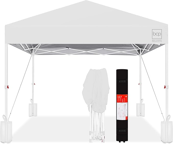 Best Choice Products 10x10ft Pop Up Canopy Tent, Outdoor Shade, 1 Person 1 Minute Set Up, Carry Case, 4 Weight Bags - White/White