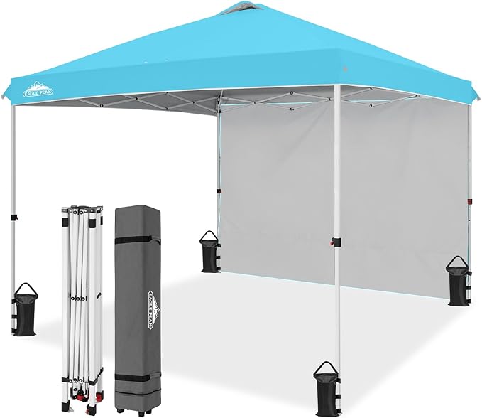 EAGLE PEAK Commercial Canopy 10x10 Pop Up Canopy Tent with 1 Sidewall, Easy Setup Heavy Duty Instant Event Shelter for Vendors & Markets, Outdoor Sun Shade, Light Blue