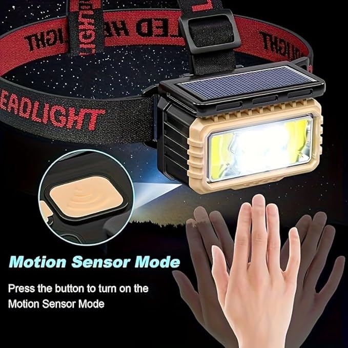 2 Pack LED Rechargeable Headlamp, Super Bright Headlamp with Motion Sensor, USB/Solar Charging, 6 Modes with Red Light Waterproof Head lamp for Outdoors, Camping, Hiking, and Emergencies