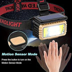 2 Pack LED Rechargeable Headlamp, Super Bright Headlamp with Motion Sensor, USB/Solar Charging, 6 Modes with Red Light Waterproof Head lamp for Outdoors, Camping, Hiking, and Emergencies
