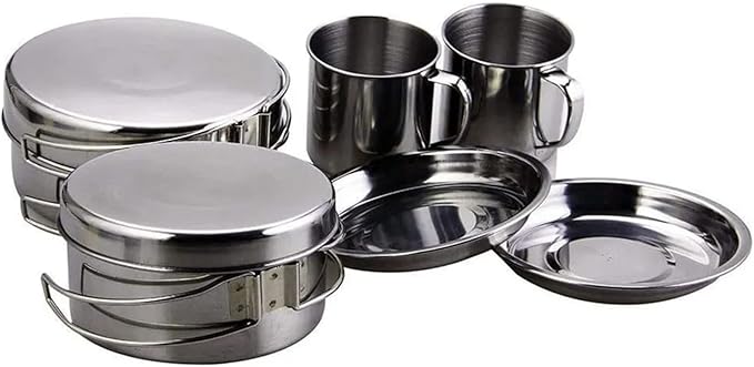 8Pcs Camping Cookware Set - Pot, Pan, Water Cup & Tableware, Portable Mess Kit for Hiking & Picnics