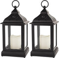 Bright Zeal 2-Pack 9.5" Vintage Decorative Candle Lantern with LED Flickering Flameless Candle (Black, 8hr Timer) - Indoor Hanging Lanterns Decorative Lanterns Battery Powered LED Candle Timer Candle