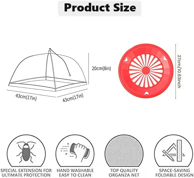 4 Pack Food Cover Tents with 7 Pack Paper Plate Holders, Reusable Outdoor Picnic Food Serveware Accessories Supports for Picnic Party Dinner