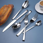 Cutlery Set Pieces Service Stainless Steel Titanium Flatware,16-piece Flatware Set, 4 Servings Tableware, Stainless Steel Cutlery, Including Knife, Fork and Spoon Teaspoon with Gold Wooden