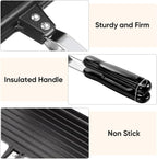 VOSAREA Sandwich Maker Grilled Sandwich Maker Pan Non-Stick Hot with Long Handle Double Sided Frying Pan Stovetop Toasted for Home Kitchen Breakfast Camping (Black)