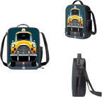 3 Set of Cartoon Taxi Pattern Backpack Set with Portable Lunch Box and Multilayer Structure Dirt-resistant Pencil Case for Boys Elementary High School Students