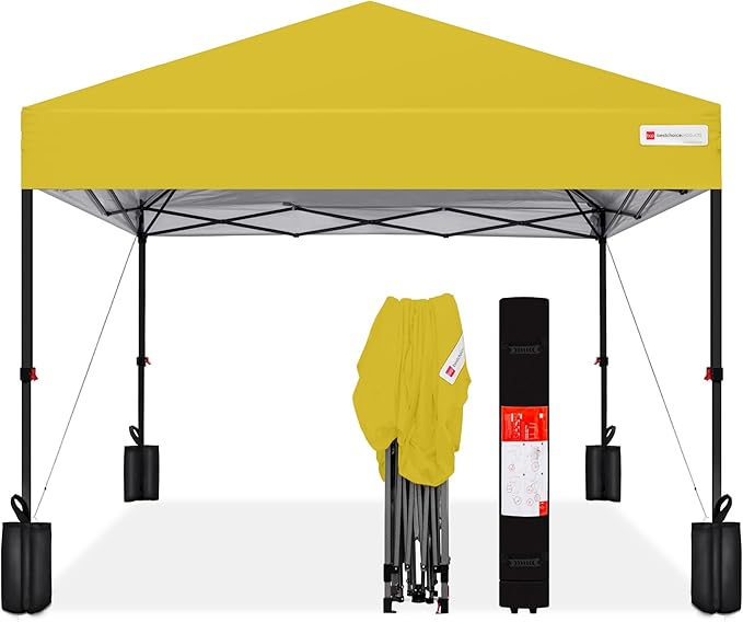 Best Choice Products 8x8ft Pop Up Canopy Tent, Outdoor Shade, 1 Person 1 Minute Set Up, Carry Case, 4 Weight Bags - Yellow
