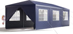 EROMMY Outdoor Party Tent 10x30 FT, Waterproof PE Canopy with 6 Removable Sidewalls and 2 Zipper Doors for Weddings, Events, Backyard Parties, Blue