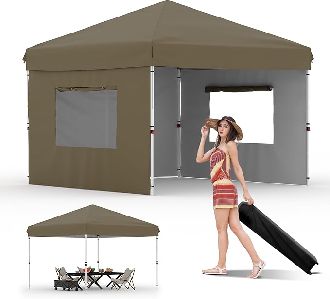 Garvee 10x10 Pop Up Canopy Tent, Heavy Duty Commercial Instant Shelter with One-Person Setup, UPF 50+ Waterproof, 100 Sq Ft Shade for Outdoor Events, Camping, Farmers Market