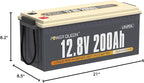 Power Queen 12V 200Ah LiFePO4 Battery with Built-in 100A BMS, 2560Wh Lithium Battery 15000+ Cycles, 10 Years Lifespan, Perfect for RV Trailer Motorhome, Camping, Solar Power System