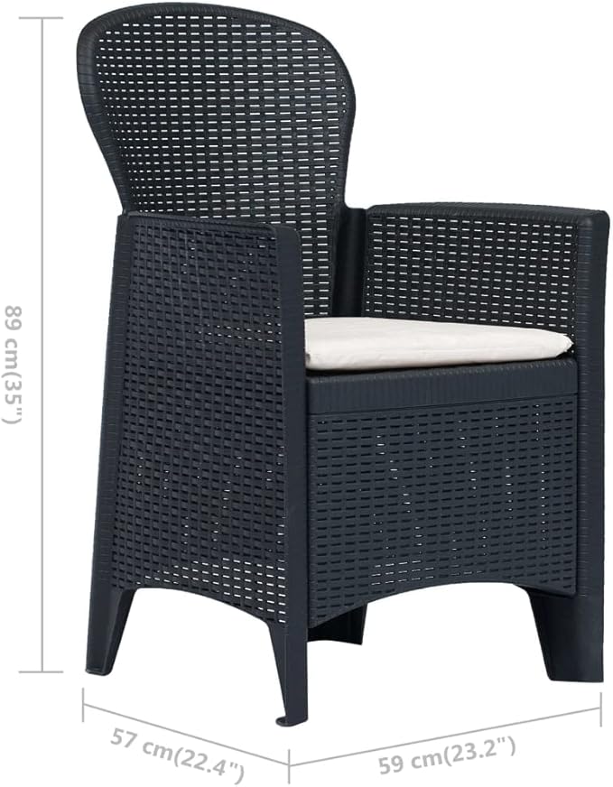Patio Chairs ,Dining Chairs,Camping Chair,Study Chair,Coffee Chair,Beach Chair,Garden Chairs,Patio Funiture,for Deck, poolside,Camping,Beach,Campsite,2 pcs with Cushion Anthracite Plastic Rattan Look