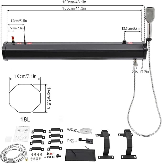 Portable Camping Shower, Roof-Mounted Solar Heating Pressurized Water Tank, Camping Shower Water Storage for Hiking, Car Wash, Beach Vacation