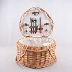 Heart-Shaped Wicker Picnic Basket for 2 with Lid & Foldable Handles, Includes Ceramic Tableware Set, 40x35x22cm, Ideal for Romantic Picnics, Camping, and Outdoor Parties