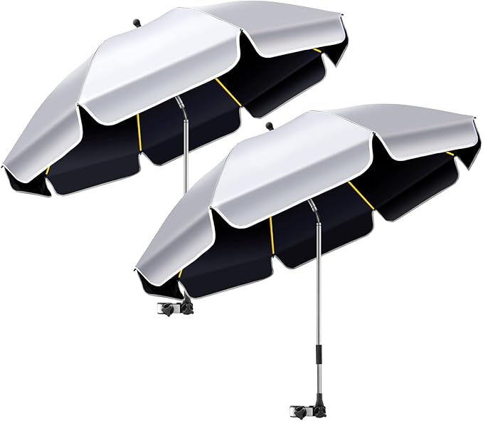 2Pack 48.8 inch Large Beach Umbrella with Clamp Sun Shade for Beach Chair, 360°Adjustable UV Protection Golf Umbrella with Clip for Outdoor Stroller Wheelchair Camping Chair