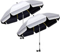 2Pack 48.8 inch Large Beach Umbrella with Clamp Sun Shade for Beach Chair, 360°Adjustable UV Protection Golf Umbrella with Clip for Outdoor Stroller Wheelchair Camping Chair