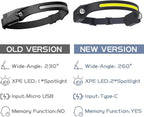 AlpsWolf Headlamp Rechargeable LED 1Pack - 2 XPE LED and COB LED Head Lamp, Motion Sensor, 260° Wide Beam, IPX4 Waterproof, Rechargeable Headlight for Camping Accessories