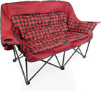 Black Sierra Double Camping Chair for Adults, Oversized Folding Loveseat Supports 600 lbs, Plush Padded Outdoor Couch with Cup Holders and Carry Bag for Beach, Patio, RV, or Tailgating Events