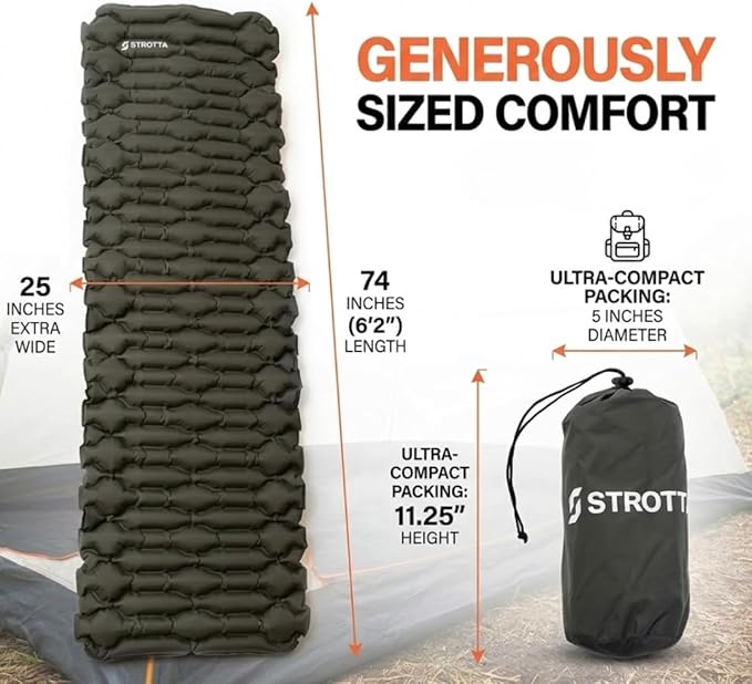 ANGORA BRANDS Inflatable Sleeping Pad for Camping & Backpacking – Lightweight 2.1” Thick Compact Sleeping Mat, 25” Wide Portable Pad for Hiking, Travel & Outdoor Use