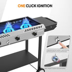 ROVSUN 3 Burner Outdoor Propane Gas Stove with Griddle, Ignition & Side Shelves, 225,000 BTU Powerful Gas Stove Outdoor Cooker for Backyard Patio Cooking Home Camping Grilling Canning Turkey Frying