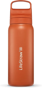 LifeStraw Go Series — Insulated Stainless Steel Water Filter Bottle for Travel and Everyday Use Removes Bacteria, Parasites and Microplastics, Improves Taste, 24oz Kyoto Orange