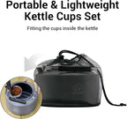 Bulin Camping Kettle, 2.2L Large Portable Stovetop Tea Kettle Fast Heating Boiling Hot Water for Open Fire Lightweight Coffee Pot with 4 Camping Cups & Anti-scald Sleeves for Outdoor Hiking Picnic