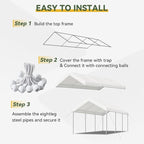 Aoxun 10x20 FT Carport Heavy Duty Car Canopy with Tarp & Wind Resistance Portable Garage Car Tent Outdoor Car Port with Tear Resistant Canopy, No Sidewall - Milky White