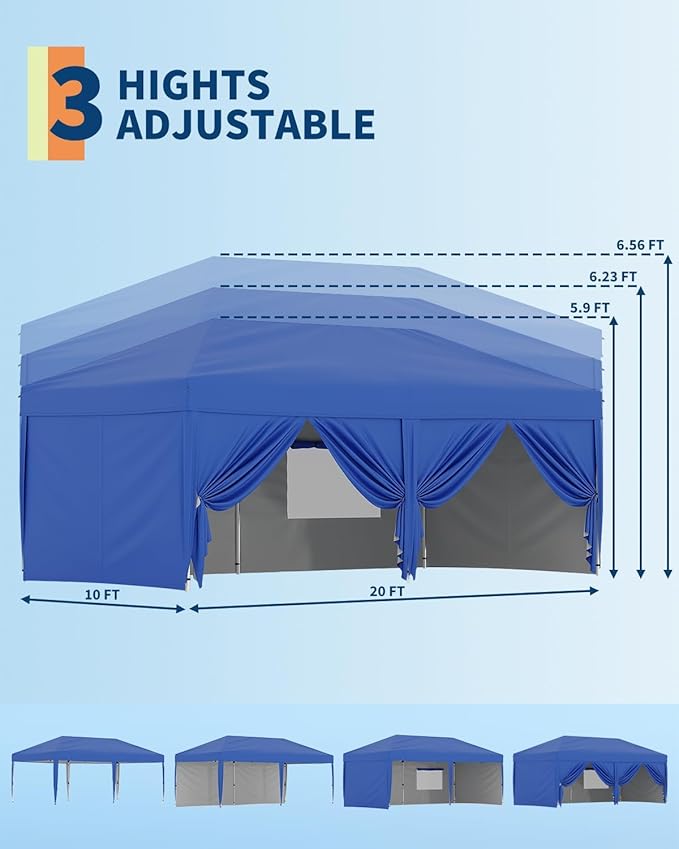 10'x20' Pop Up Canopy Tent with 6 Sidewalls, Waterproof and UV Resistant Outdoor Gazebo, Easy Up Sun Shade Shelter for Parties, Events, Backyard, Camping