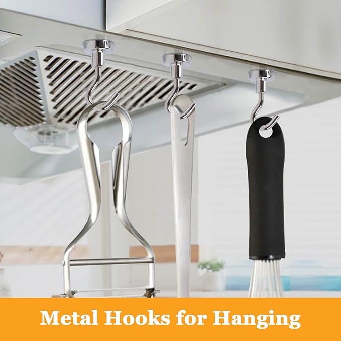 MIN CI Magnetic Hooks Heavy Duty, 35lb+ Strong Magnetic Wall Hooks for Hanging, Neodymium Metal Magnets with Hooks Large Magnetic Hooks, for Classroom Cruise Fridge Kitchen, Pack of 12