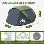4 Person Pop Up Tents for Camping - AYAMAYA Waterproof Instant Family Tents with Skylight & Removable Rainfly, Upgraded Large Size with 2 Doors -Automatic Easy Setup Beach Tent with Poles