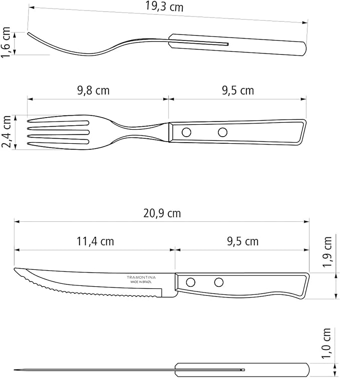 Tramontina Cutlery Set with Steak Knives, 24 Piece Sharp Knife, Forks, Teaspoons, Tablespoons with Wooden Handles, ‎Camping, Kitchen, Rustic, 22299050