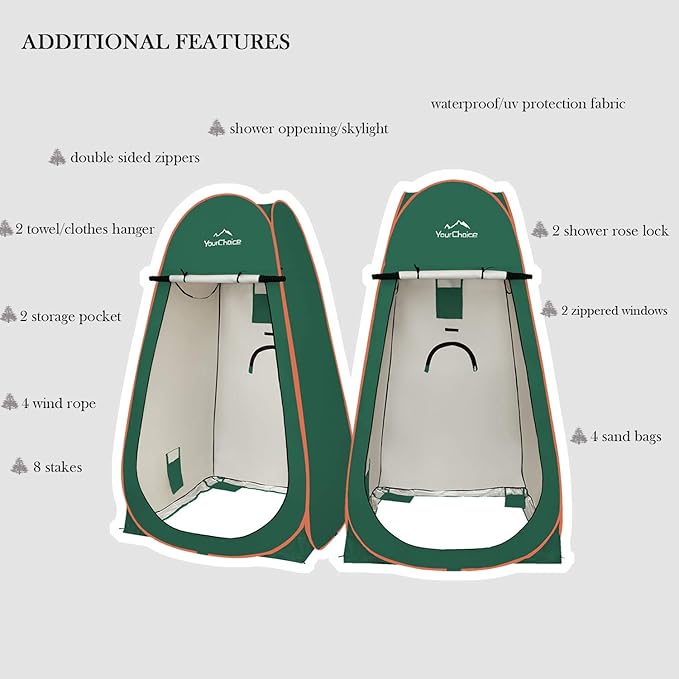 Your Choice 3.9x3.9x6.9FT Pop Up Privacy Tent, Large Portable Camping Changing Room with 2 Storage Pockets & 4 Sandbags, Outdoor Shower & Toilet Shelter for Beach, RV, Camping & Hiking