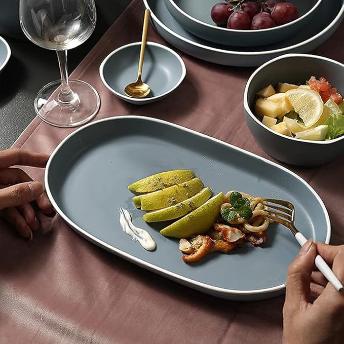 Kitchen Dinnerware Set, Break Chip Resistant Dishes Plates and Bowls | Nordic Simple Solid Color Bone China Tableware for Family Gathering and Gift