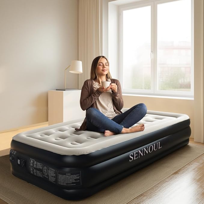 Twin Air Mattress with Built-in Pump,Fast & Easy Inflation/Deflation Inflatable Mattress, Foldable Blow Up Mattress with Storage Bag, Inflatable Bed for Home, Camping & Guests,16"/550lbs Max