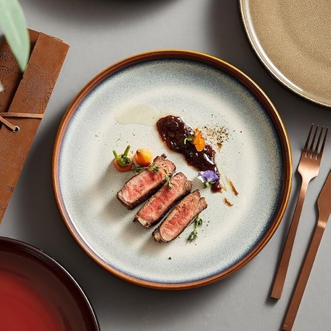 Camping Plates Dinner Plate Western Food Pasta Steak Flat Household Restaurant Tableware Ceramic Dish Decorative Plate(E)