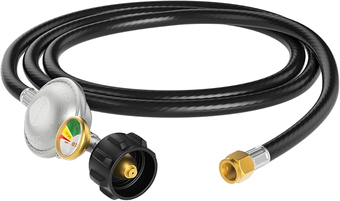 5FT Propane Regulator Hose with Gauge Gas Grill Replacement Parts for Blackstone 28" & 36" Griddles, Weber, Nexgrill Grills, Camp Chef Stove, Propane Patio Heater and Fire Pit