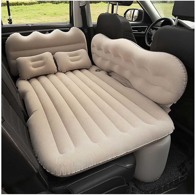 Bed Car Mattress Camping Mattress, Inflatable Thickened Car Air Bed with Air Pump Portable Sleeping Pad Mattress for Home Car Travel Camping,Beige