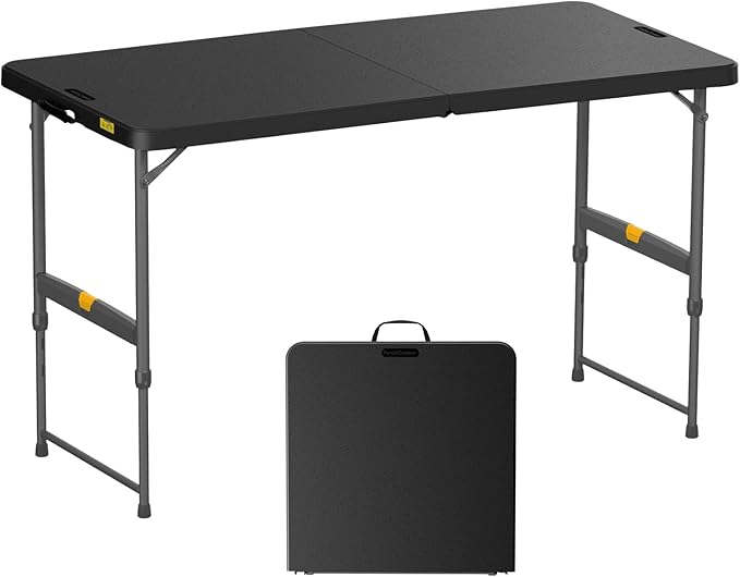 FanttikOutdoor Folding Table 4 Foot, Effortless Quick Adjustable Height Foldable Small Card Table, Fixing Lock, Stable for Party Dining Events Picnic Indoor Outdoor Camping, 1 Pack, Zeta X4 Pro Black