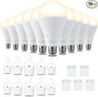 10 Pack Rechargeable Emergency Light Bulbs, Battery Powered LED Light Bulb 3000K Warm E26 120 Volt 9W 60W Equivalent with 1200mAh for Home Power Outage Camping Hurricane