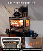 TOMOUNT Hot Tent Stove,Wood Stove with Frame Base,with 7 Chimney Pipes,304 Stainless Steel with heat-resistant Glass Window
