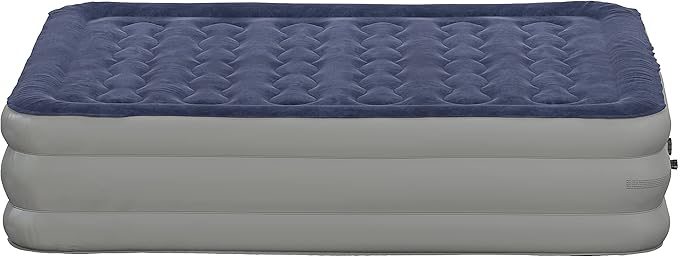 EMMA + OLIVER Inflatable Air Mattress - Queen Mattress, Flocked Top, Puncture Resistant, 18'' Thick, 650LB Capacity, Ideal for Camping, Guest Room, RV Travel, Plug-in Pump & Carrying Case Included