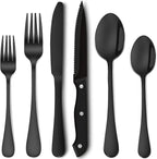 48 Piece Black Flatware Set for 8 Stainless Steel Cutlery Sets Delicate Camping Silverware Set for Kitchen Hotel Picnic Restaurant Include Knife Fork Spoon Steak Knife Dessert Fork Dessert Spoon
