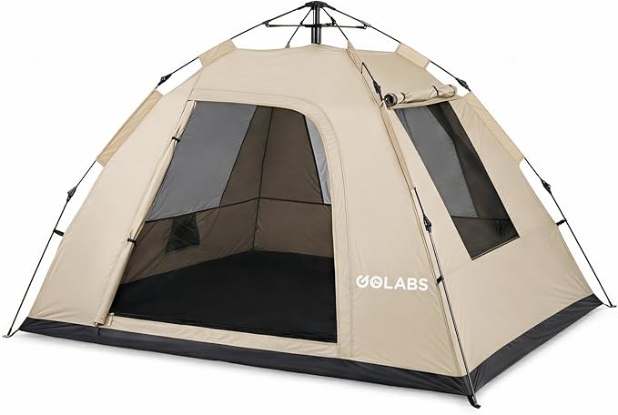 Golabs CT3 2 Person Instant Camping Tent, 1-Minute Setup by Pre-Attached Pole, 4 Side Mesh & Door Ventilation, Lightweight 4.8lbs Portable Design with Carry Bag, Inner Storage Pockets & Hooks for Park