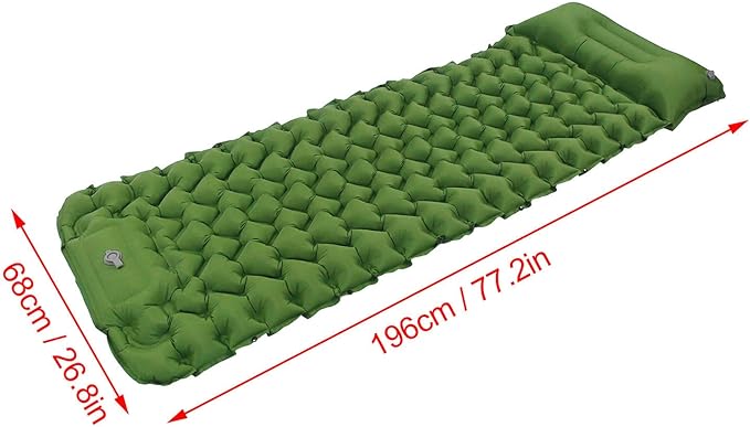 Ergonomic Inflating Sleeping Pad with Built in Pump, Nylon Material, and Storage for Office, Outdoor Camping Hiking (Olive Green)