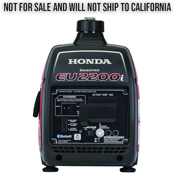 Honda EU2200i 2200 Watt Inverter Generator, Super Quiet 120V Gas Powered Portable Generator for Camping or Home Backup Power Supply, Up to 8.1 Hour Run Time (EU2200ITAN)